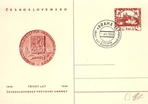 AK / Ansichtskarte Prag__Prahy_Prague 1918 Tricet Let 1948 Ceskoslovenske Postovni Znamky 
