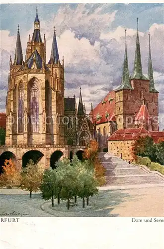 AK / Ansichtskarte Erfurt Dom u. Severin Kirche Kuenstlerkarte Aquarell Guft. Luettgens Erfurt