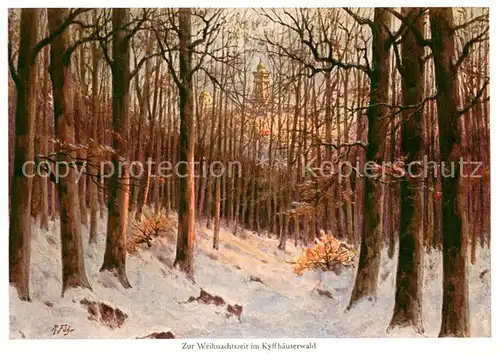 AK / Ansichtskarte Kyffhaeuser Weihnachtszeit Kyffhaeuserwald Schnee Kuenstlerkarte R. Fuehr Kyffhaeuser