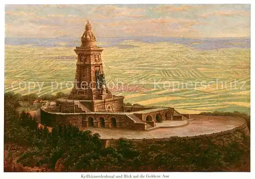 AK / Ansichtskarte Kyffhaeuserdenkmal Denkmal u. Goldene Achse Kuenstlerkarte R. Fuehr Kyffhaeuserdenkmal