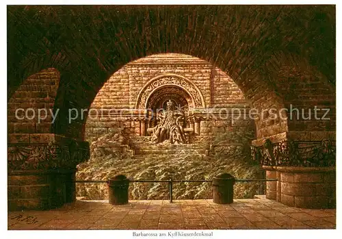 AK / Ansichtskarte Kyffhaeuserdenkmal Barbarossa am Kyffhaeuserdenkmal Kuenstlerkarte R. Fuehr Kyffhaeuserdenkmal