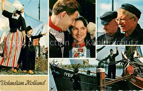 AK / Ansichtskarte Volendam Trachten Fischerboot Fischer Volendam