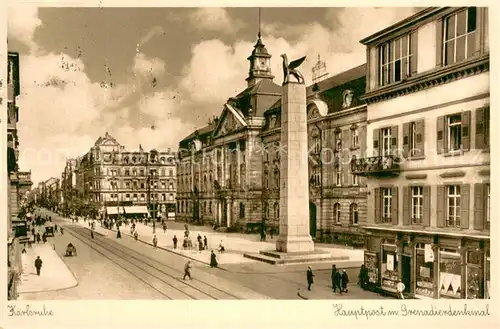 AK / Ansichtskarte Karlsruhe_Baden Hauptpost mit Grenadierdenkmal Karlsruhe_Baden