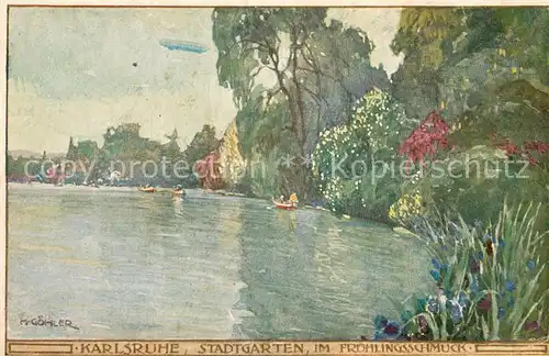 AK / Ansichtskarte Karlsruhe_Baden Stadtgarten im Fruehling Kuenstlerkarte Karlsruhe_Baden