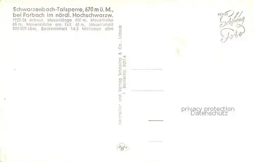 AK / Ansichtskarte Forbach_Baden Schwarzenbachtalsperre Druckrohrleitung Forbach_Baden