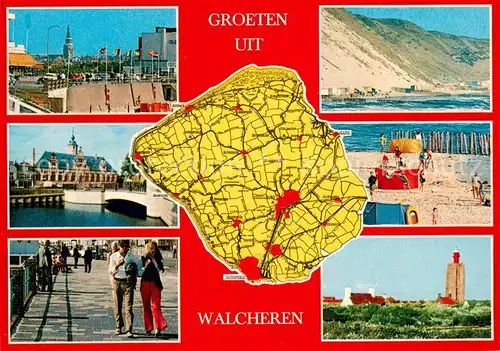 AK / Ansichtskarte Walcheren_NL Teilansichten Promenade Strand Leuchtturm 