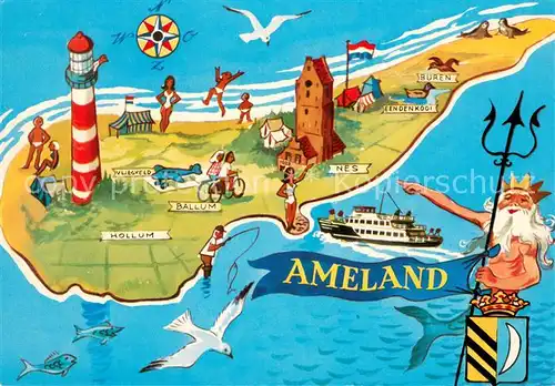 AK / Ansichtskarte Ameland_NL Inselkarte Illustration 