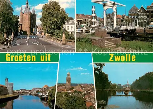 AK / Ansichtskarte Zwolle_Overijssel Schloss Ziehbruecke Teilansichten Zwolle_Overijssel