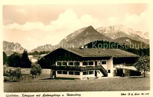 AK / Ansichtskarte Koenigssee Groellehen mit Lattengebirge und Untersberg Koenigssee