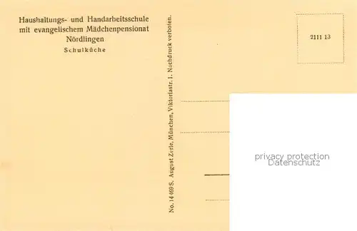 AK / Ansichtskarte Noerdlingen Haushaltungs und Handarbeitsschule Ev Maedchenpensionat Schulkueche Noerdlingen
