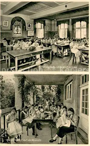 AK / Ansichtskarte Noerdlingen Haushaltungs und Handarbeitsschule Ev Maedchenpensionat Handarbeitsunterricht im Saal Handarbeiten auf der Veranda Noerdlingen