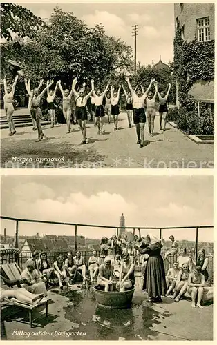 AK / Ansichtskarte Noerdlingen Haushaltungs und Handarbeitsschule Ev Maedchenpensionat Morgengymnastik Mittag auf dem Dachgarten Noerdlingen