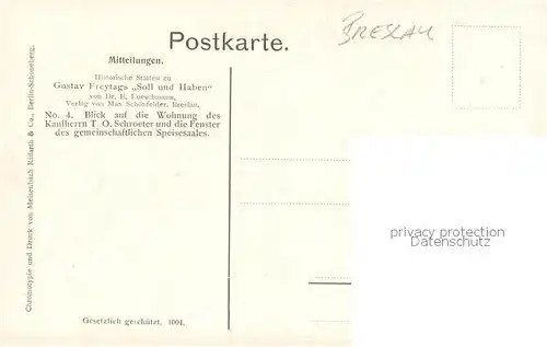 AK / Ansichtskarte Breslau_Niederschlesien Wohnung des Kaufherrn Schroeter und Fenster des gemeinschaftlichen Speisesaales Breslau_Niederschlesien