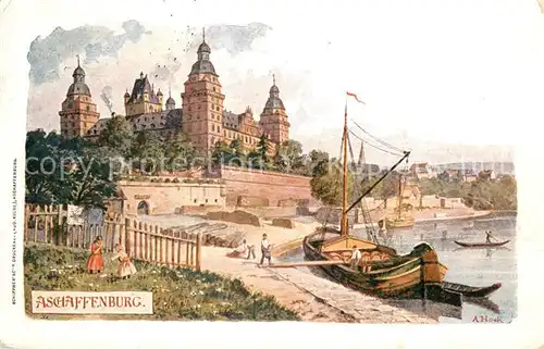 AK / Ansichtskarte Aschaffenburg_Main Schloss Frachtschiff Aschaffenburg Main