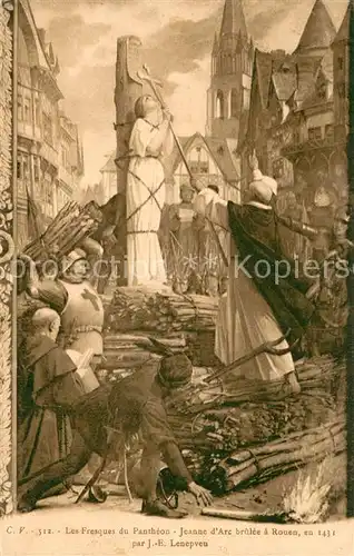 AK / Ansichtskarte Rouen_76 Les Fresques du Pantheon Jeanne dArc brulee a Rouen en 1431 