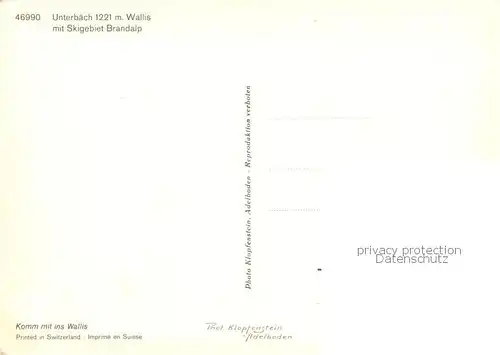 AK / Ansichtskarte Unterbaech_VS mit Skigebiet Brandalp 