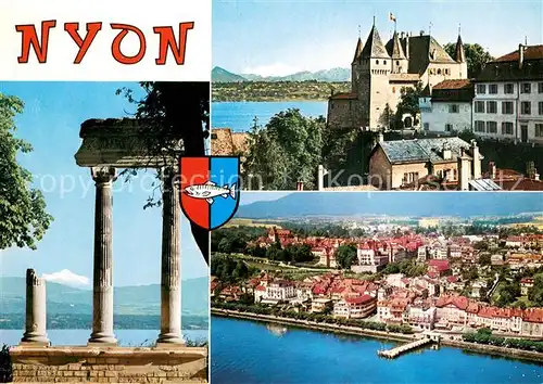 AK / Ansichtskarte Nyon_VD Les colonnes romaines et le Mont Blanc Vue du Chateau Vue aerienne Nyon_VD