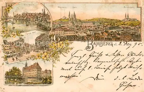 AK / Ansichtskarte Bamberg Stadtpanorama Klein Venedig Gruener Markt Rathaus Litho Bamberg