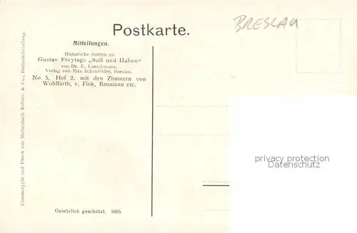 AK / Ansichtskarte Breslau_Niederschlesien Hof 2 mit den Zimmern von Wohlfahrt v Fink Baumann etc Breslau_Niederschlesien