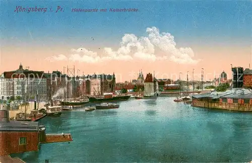 AK / Ansichtskarte Koenigsberg__Ostpreussen_Kaliningrad_RU Hafenpartie mit Kaiserbruecke 