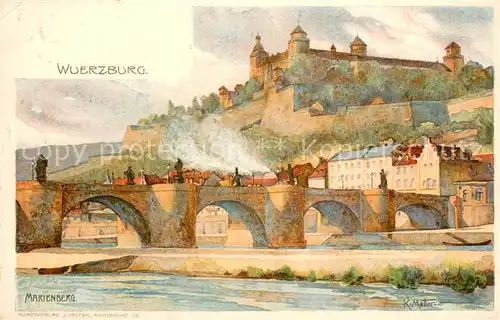 AK / Ansichtskarte Wuerzburg Marienberg Schloss Kuenstlerkarte Wuerzburg