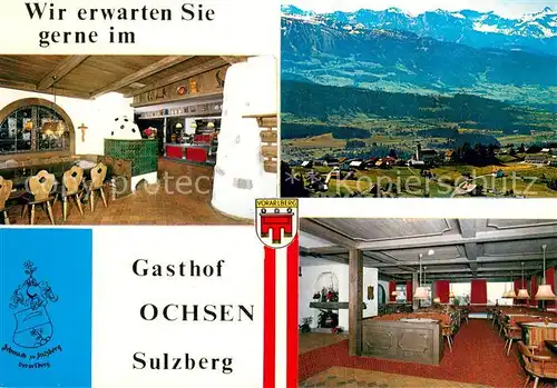 AK / Ansichtskarte Sulzberg_Vorarlberg Gasthof Ochsen Gastraeume Fliegeraufnahme Sulzberg Vorarlberg