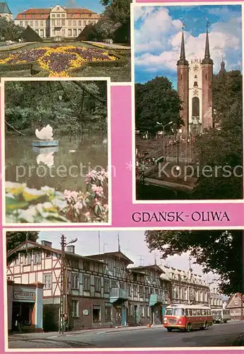 AK / Ansichtskarte Oliwa_Oliva_Gdansk_PL Fachwerk Gebaeude Teich Hist.Gebaeude m  Parkanlage 