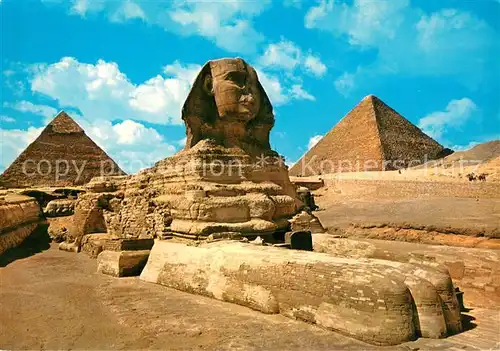 AK / Ansichtskarte Giza_Gizeh_Egypt Grosse Sphinx v. Giza u. Kheops Pyramide 