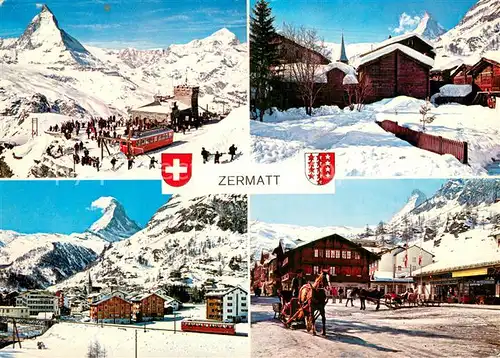 AK / Ansichtskarte Zermatt_VS Panorama Dorfpartien Pferdeschlitten Zermatt_VS