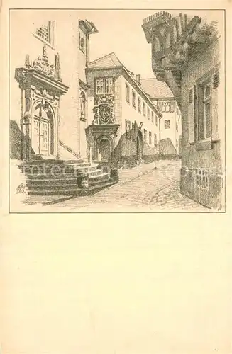 AK / Ansichtskarte Aschaffenburg_Main Pfaffengasse Studienkirche mit K. Studienseminar Kuenstlerkarte Aschaffenburg Main