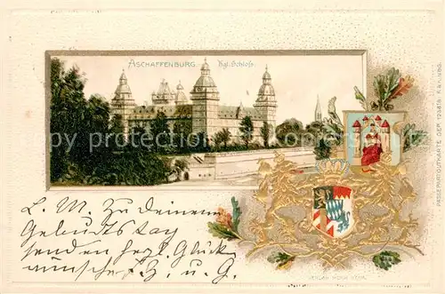 AK / Ansichtskarte Aschaffenburg_Main Koenigliches Schloss Wappen Litho Aschaffenburg Main