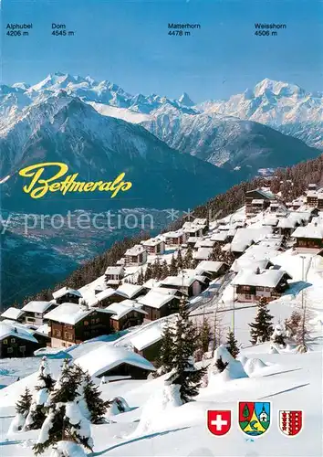 AK / Ansichtskarte Bettmeralp_VS Totalansicht Aletschgbiet Alphubel dom Matterhorn Weisshorn Bettmeralp VS