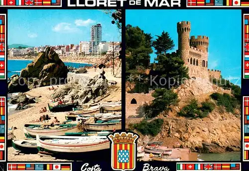 AK / Ansichtskarte Lloret_de_Mar Strand m. Fischerbooten   Burg Festung Lloret_de_Mar