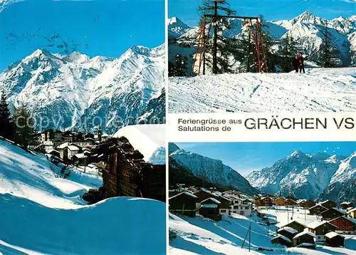 AK / Ansichtskarte Graechen_VS Teilansichten Winter Schnee  Graechen_VS