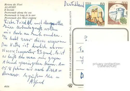 AK / Ansichtskarte Alassio_Liguria_IT Promenade am Meer m. Strand 