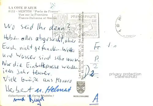 AK / Ansichtskarte Menton_06 Vue sur la Frontiere Franco Italienne et Menton 