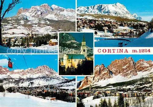 AK / Ansichtskarte Cortina_d_Ampezzo Dolomiten Kirche Seilbahn Panorama Cortina_d_Ampezzo