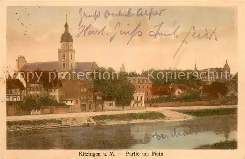 AK / Ansichtskarte Kitzingen_Main Uferpartie am Main Blick zur Kirche Kitzingen Main