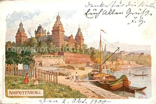 AK / Ansichtskarte Aschaffenburg_Main Schloss am Main Schiff Kuenstlerkarte Aschaffenburg Main