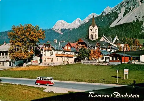 AK / Ansichtskarte Ramsau_Dachstein_Steiermark Ortsansicht mit Kirche VW Bully Ramsau_Dachstein