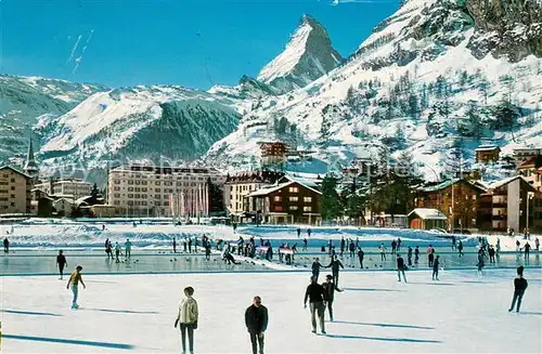 AK / Ansichtskarte Zermatt_VS mit Matterhorn Eisbahn Curling Rinks Zermatt_VS