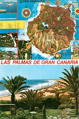 AK / Ansichtskarte Las_Palmas_Gran_Canaria Teilansichten Inselkarte Strandpartie Las_Palmas_Gran_Canaria