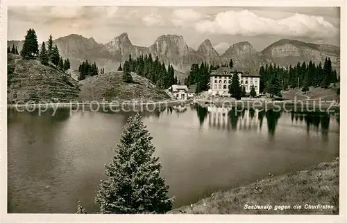 AK / Ansichtskarte Seebenalp_Sarganserland_SG Bergsee Berghotel Blick gegen die Churfirsten 