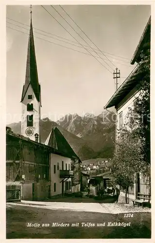 AK / Ansichtskarte Mieders_Tirol Dorfmotiv mit Kirche Blick gegen Telfes und Kalkkoegel Mieders Tirol