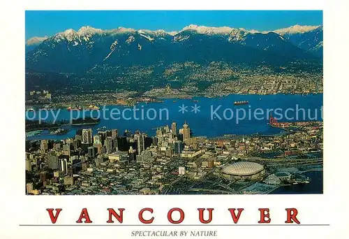 AK / Ansichtskarte Vancouver_BC_Canada Fliegeraufnahme Downtown core BC Place Stadium   Inner harbour North Shore mountains 