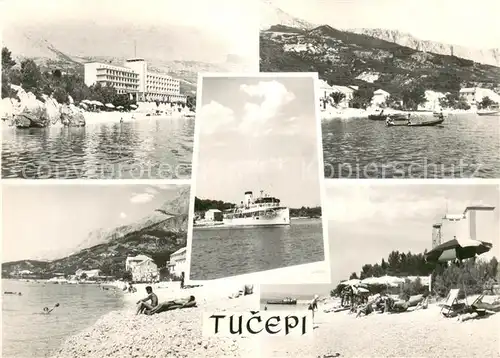 AK / Ansichtskarte Tucepi_Makarska_Croatia Teilansichten Strand Fahrgastschiff 