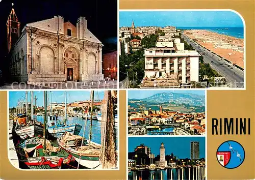 AK / Ansichtskarte Rimini_IT Malatestianotempel Fischerhafen Strandpartie Panorama 