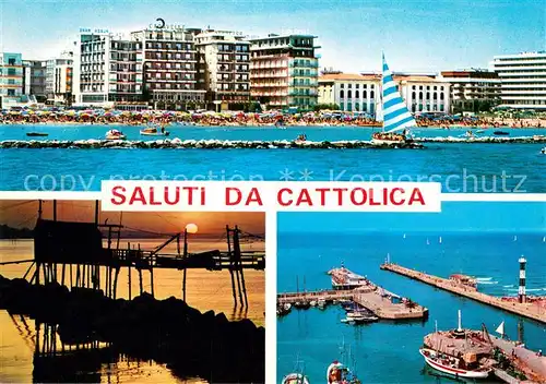 AK / Ansichtskarte Cattolica__Provincia_Rimini_IT Strand Hotels Hafen Leuchtturm 