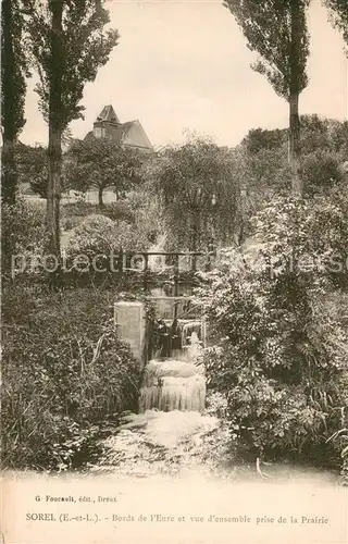 AK / Ansichtskarte Sorel_28 Moussel_Eure et Loir Bords de lEure et vue densemble prise de la Prairie 