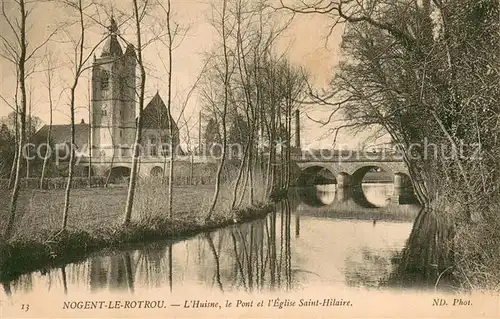 AK / Ansichtskarte Nogent le Rotrou Huisne le Pont et lEglise Saint Hilaire Nogent le Rotrou